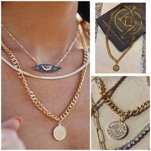 Kristalize Evil Eye Coin Pendant Necklace | Crystals Gold Link